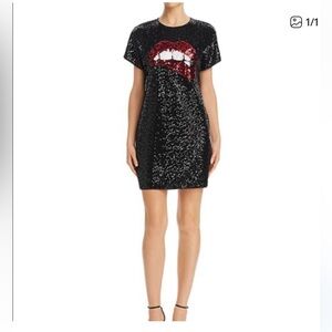 AIDEN MATTOX BLACK SEQUIN RED LIP SPARKLE MINI SHEATH DRESS GREAT COND (8)
